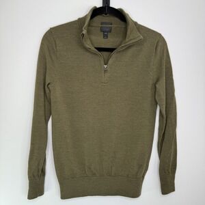 J. Crew XS 100% Merino Wool Quarter-Zip Sweater In Olive Green EUC -‎ 191